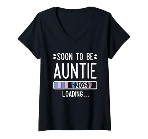 Damen Soon to Be Auntie 2025 Loading Schwangerschaftsankündigung 2025 T-Shirt mit V-Ausschnitt Damen Soon to Be Auntie 2025 Loading Schwangerschaftsankündigung 2025 T-Shirt mit V-Ausschnitt von Soon To Be Auntie 2025 New Baby Arrival Apparel