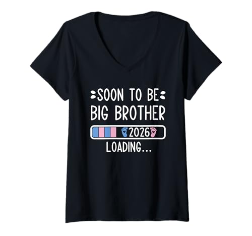 Damen Soon to Be Big Brother 2026 Loading Schwangerschaftsankündigung T-Shirt mit V-Ausschnitt Damen Soon to Be Big Brother 2026 Loading Schwangerschaftsankündigung T-Shirt mit V-Ausschnitt von Soon To Be Big Brother 2026 New Baby Arrival