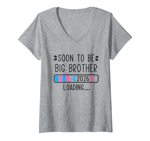 Damen Soon to Be Big Brother 2026 Loading Schwangerschaftsankündigung T-Shirt mit V-Ausschnitt Damen Soon to Be Big Brother 2026 Loading Schwangerschaftsankündigung T-Shirt mit V-Ausschnitt von Soon To Be Big Brother 2026 New Baby Arrival