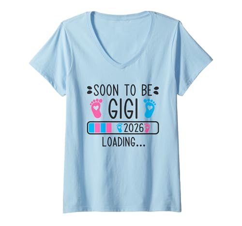 Damen Soon to Be Gigi 2026 Loading Schwangerschaftsankündigung 2026 T-Shirt mit V-Ausschnitt Damen Soon to Be Gigi 2026 Loading Schwangerschaftsankündigung 2026 T-Shirt mit V-Ausschnitt von Soon To Be Gigi 2026 New Baby Arrival Apparel
