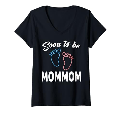 Damen Soon to Be Mommom Neue Schwangerschaftsankündigung Familienfeier T-Shirt mit V-Ausschnitt von Soon To Be MOMMOM New Pregnancy Announcement