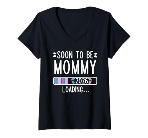 Damen Soon to Be Mommy 2026 Loading Pregnancy Ankündigung 2026 T-Shirt mit V-Ausschnitt Damen Soon to Be Mommy 2026 Loading Pregnancy Ankündigung 2026 T-Shirt mit V-Ausschnitt von Soon To Be Mommy 2026 New Baby Arrival Apparel
