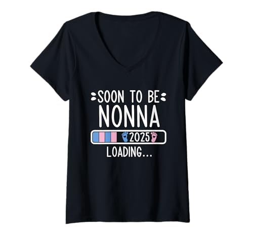 Damen Soon to Be Nonna 2025 Loading Schwangerschaftsankündigung 2025 T-Shirt mit V-Ausschnitt Damen Soon to Be Nonna 2025 Loading Schwangerschaftsankündigung 2025 T-Shirt mit V-Ausschnitt von Soon To Be Nonna 2025 New Baby Arrival Apparel