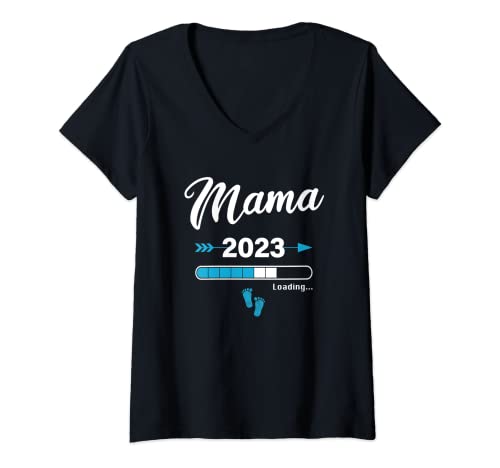 Damen Mama Loading 2023 Werdende Mutter Baby Geburt Mummy to Be T-Shirt mit V-Ausschnitt von Soon To Be Papa Mama Papa Mama Designs