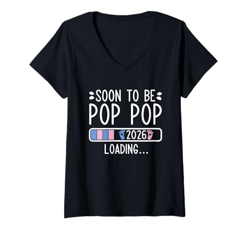 Damen Soon to Be Pop Pop 2026 Loading Schwangerschaft Ankündigung 2026 T-Shirt mit V-Ausschnitt Damen Soon to Be Pop Pop 2026 Loading Schwangerschaft Ankündigung 2026 T-Shirt mit V-Ausschnitt von Soon To Be Pop Pop 2026 New Baby Arrival Apparel