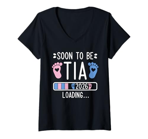 Damen Soon to Be Tia 2026 Loading Schwangerschaftsankündigung 2026 T-Shirt mit V-Ausschnitt von Soon To Be Tia 2026 New Baby Arrival Apparel