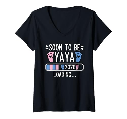 Damen Soon to Be Yaya 2026 Loading Schwangerschaftsankündigung 2026 T-Shirt mit V-Ausschnitt Damen Soon to Be Yaya 2026 Loading Schwangerschaftsankündigung 2026 T-Shirt mit V-Ausschnitt von Soon To Be Yaya 2026 New Baby Arrival Apparel