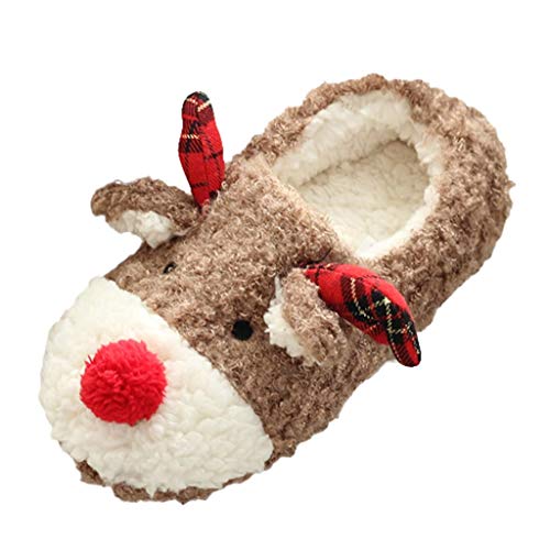 Damen Hausschuhe Rentier Rudolph Winter Warm Plüsch Weiche Frauen Hausschuhe Home Indoor Casual Schuhe, Braun - braun - Größe: 37 EU von SoonerQuicker