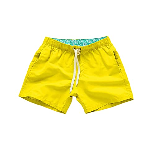 SoonerQuicker Badehose Herren Türkis Badeshorts Herren Neon Schwimmhose Herren Boxershorts Badehose Herren Hellblau Schnelltrocknend Badehose Herren Retro Badehose Herren Neon Grün Pink Weiß Gelb von SoonerQuicker