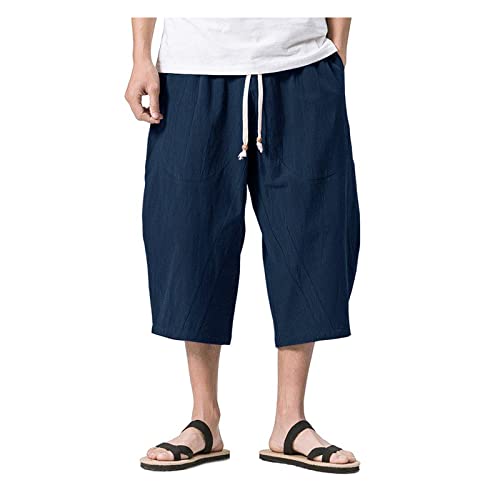 SoonerQuicker Bermuda Shorts Herren Leinen 3/4 Leinenhose Herren Kurz Sommer Kurze Hosen Herren Über Knie Shorts Herren Weit Kurze Hosen Herren Freizeit Shorts Herren Lang Kurze Hosen Herren Vintage von SoonerQuicker