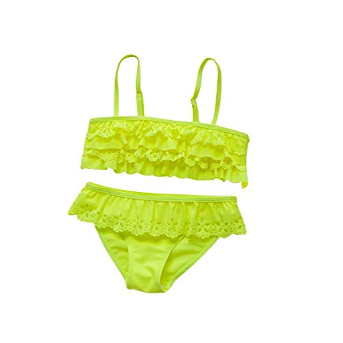 SoonerQuicker Bikini Mädchen Einfarbig Zweiteiler 152 164 Gelb Badeanzug Mädchen Neon 2 Teilig Badeanzug Baby Kinder Mädchen Dunkelblau Rosa von SoonerQuicker
