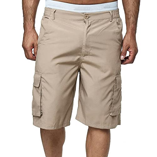 SoonerQuicker Cargo Shorts Herren Braun Kurze Hosen Herren Viele Taschen Bermuda Shorts Herren Cargo Shorts Herren Outdoor Grau Kurze Hosen Herren Über Knie mit Seitentaschen Shorts Herren Knielang von SoonerQuicker