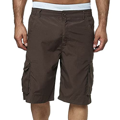 SoonerQuicker Cargo Shorts Herren Braun Kurze Hosen Herren Viele Taschen Bermuda Shorts Herren Cargo Shorts Herren Outdoor Grau Kurze Hosen Herren Über Knie mit Seitentaschen Shorts Herren Knielang von SoonerQuicker