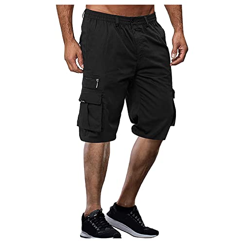 SoonerQuicker Cargo Shorts Herren Outdoor Kurze Hosen Herren Wandern Bermuda Shorts Herren Cargo Shorts Herren Schwarz Olive Khaki Kurze Hosen Herren 3/4 Knielang Shorts Herren Olivgrün von SoonerQuicker