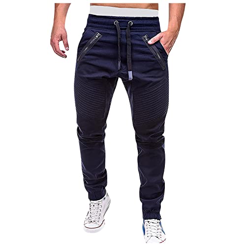 SoonerQuicker Cargohose mit Reißverschlusstaschen Jogginghose Herren mit Reißverschluss Cargohose Herren Viele Taschen mit Gummizug Freizeithose Herren Lang mit Bündchen Kordelzug von SoonerQuicker