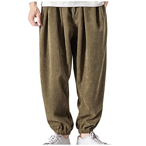 SoonerQuicker Cordhose Herren Breitcord mit Gummizug Jogginghose Herren mit Bündchen Hosen Männer Baggy Freizeithose Herren mit Kordelzug Lang Weit Breit Cordhose Herren Stretch von SoonerQuicker