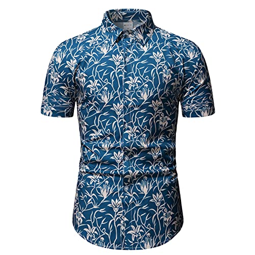 SoonerQuicker Hemd Herren Palmen Hemd Herren Floral Hemd Herren Slim Fit Hemd Herren Kurzarm Muster Hemd Herren Casual Hemd Herren Freizeit Hemd Herren Comfort Fit Hemd Herren Bunt von SoonerQuicker