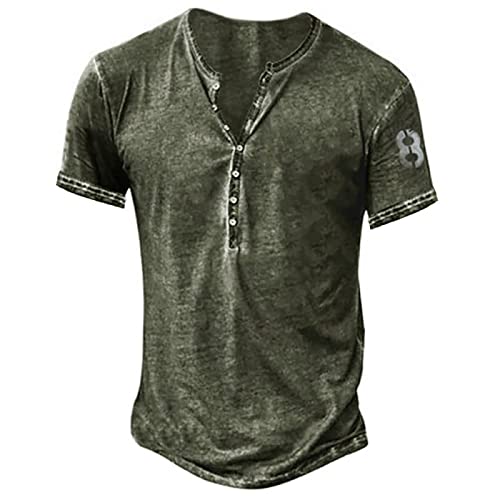 SoonerQuicker Henley Shirt Herren Kurzarm Vintage Henley Shirt Herren Braun Poloshirt Herren Ohne Kragen Regular Fit Tshirt Herren Knopfleiste Tshirt Herren Oldschool Tshirt Herren Retro von SoonerQuicker