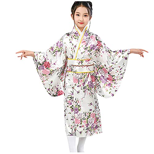 SoonerQuicker Japanischer Kimono Kinder Mädchen Bühnenkostüme Robe Blumen Druck Langarm Geblümtes Kleid Kleinkind von SoonerQuicker