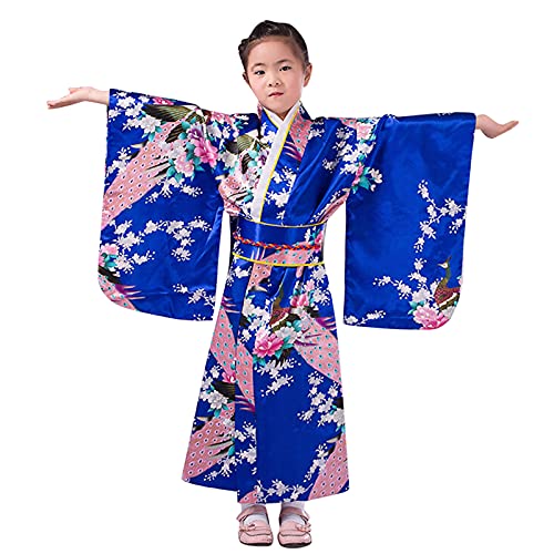 SoonerQuicker Japanischer Kimono Kinder Mädchen Bühnenkostüme Robe Blumen Druck Langarm Kleinkind von SoonerQuicker