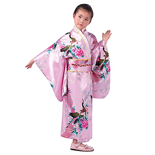 SoonerQuicker Japanischer Kimono Kinder Mädchen Bühnenkostüme Robe Blumen Druck Langarm Kleinkind von SoonerQuicker