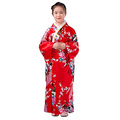 SoonerQuicker Japanischer Kimono Kinder Mädchen Bühnenkostüme Robe Blumen Druck Langarm Kleinkind von SoonerQuicker