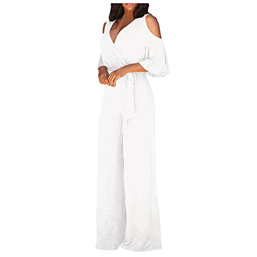 SoonerQuicker Jumpsuit Damen Elegant für Hochzeit Jumpsuit Damen 3/4 Arm Overall Damen Festlich Overall Damen Hochzeitsgast V Ausschnitt Jumpsuit Damen Weites Bein Jumpsuit Damen Abendmode von SoonerQuicker