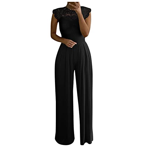 SoonerQuicker Jumpsuit Damen Lang Weites Bein Jumpsuit Damen mit Spitze Overall Damen Festlich Elegant Jumpsuit Damen Abendmode Jumpsuit Damen Hochzeit Braut Overall Damen Hochzeitsgast von SoonerQuicker