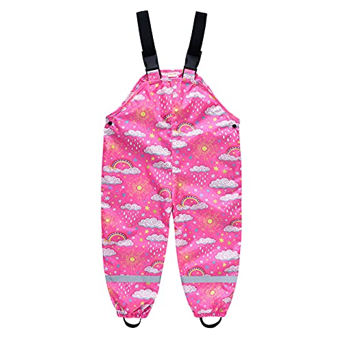 SoonerQuicker Matschhose Gefüttert Regenhose Kinder Mädchen Jungen Buddelhose Regenlatzhose Druck Regenträgerhose Winddicht Wasserdicht 12 Monate - 12 Jahre (D Pink, 110) von SoonerQuicker