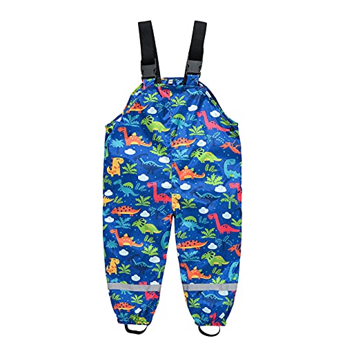 SoonerQuicker Matschhose Jungen Dino Regenhose Kinder Muster Matschhose Mädchen Bunt 110 Matschhose Jungen Motiv Regenhose Kinder Dinosaurier Regenbogen für Kinder 12 Monate - 12 J A Dunkelblau von SoonerQuicker