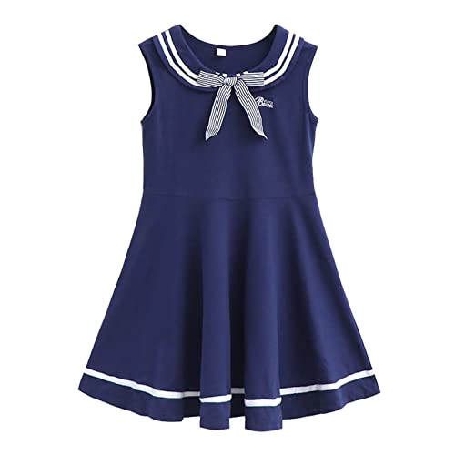 SoonerQuicker Kleid Mädchen Baumwolle Mädchen Kleid 140 Mädchen Kleid Dunkelblau Mädchen Kleid Geburtstag Kleid Mädchen Navy Mädchen Kleid Einschulung Mädchen Kleid Cotton von SoonerQuicker