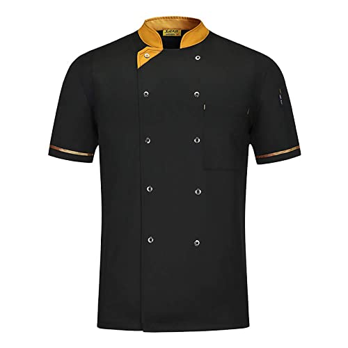 SoonerQuicker Kochjacke Herren Kurzarm Schwarz Chef Uniform, Herren Damen Kurzarm Baumwolle Küchen Koch Jacke, Kostüm Restaurant Hotel Cafe Tshirt Herren Regular Fit von SoonerQuicker