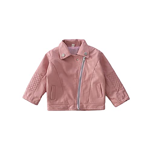 SoonerQuicker Lederjacke Kinder Mädchen mit Revers Langarm Einfarbig Rosa Schwarz Windbreaker Jacke Winddicht Wasserdicht mit Reißverschluss Herbst Winter Baby Kleinkind von SoonerQuicker