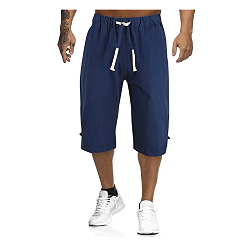 SoonerQuicker Leinenhose Herren 3/4 Bermuda Shorts Herren Leinen 3/4 Kurze Hosen Herren Leicht Shorts Herren Lang Shorts Herren Freizeit Kurze Hosen Herren Über Knie Leinenhose Herren Kurz Sommer von SoonerQuicker