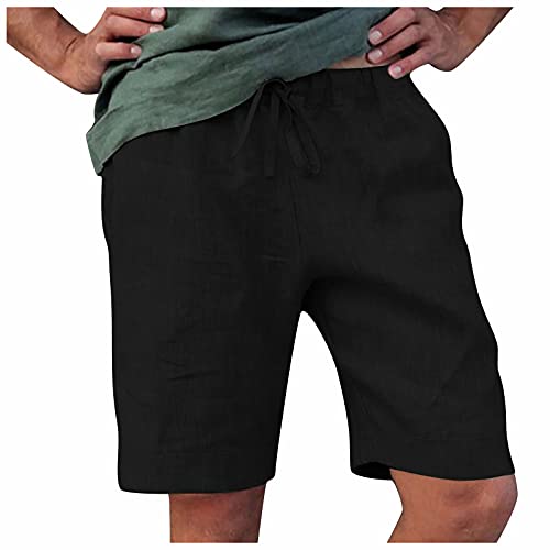 SoonerQuicker Leinenhose Herren Kurz Sommer Kurze Hosen Herren Leinen Shorts Herren Gummizug Leinenhose Herren Kurz Weiß Shorts Herren Leinen Kurze Hosen Herren Sommer von SoonerQuicker