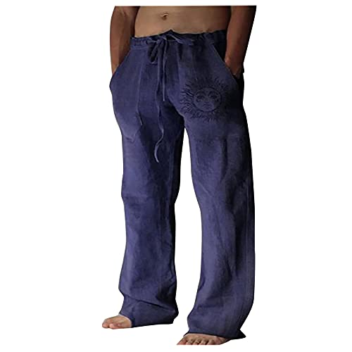 SoonerQuicker Leinenhose Herren Weit Vintage Jogginghose Herren Ohne Bündchen Leinenhose Herren Extra Lang Yogahose Herren Lang Leinen Jogginghose Herren Breit Leinenhose Herren Weites Bein von SoonerQuicker