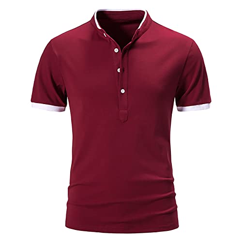 SoonerQuicker Poloshirt Herren Weinrot Henley Shirt Herren Oliv Poloshirt Herren Ohne Kragen Henley Shirt Herren Slim Fit Poloshirt Herren Arbeit Henley Shirt Herren Kurzarm von SoonerQuicker