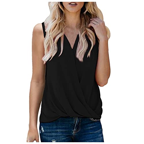 SoonerQuicker Top Damen Chiffon Asymmetrisch Top Damen Elegant Damen Oberteile ärmellos Hochzeit Top Damen V Ausschnitt Sexy Top Damen Weit Geschnitten Top Damen Elegant Festlich von SoonerQuicker