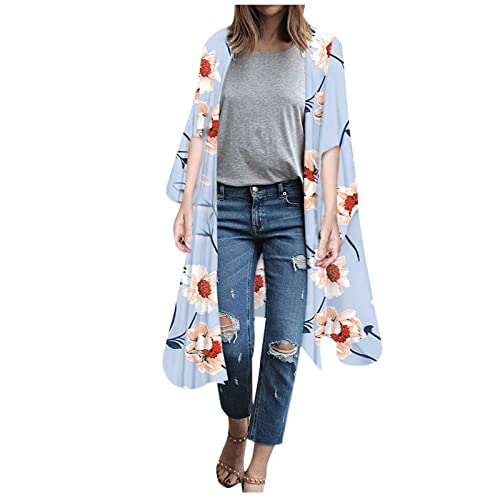 SoonerQuicker Tunika Damen Cover Up Chiffon Tunika Damen Große Größen Longshirt Damen Bunt Tunika Damen Blumen Tunika Damen für den Strand Longshirt Damen Oversize Lang von SoonerQuicker