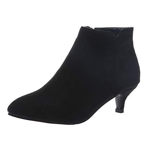 SoonerQuicker Wildleder Chelsea Stiefel Frauen Kätzchen Absatz Mid Heel Stiefeletten Damen Stiefel Spitze Zehe Booties Mode Elegant, Schwarz , 36.5 EU von SoonerQuicker