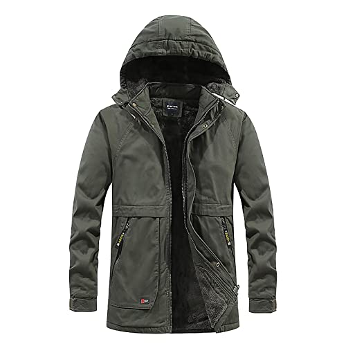 SoonerQuicker Winterjacke Herren Gefüttert Windbreaker Männer Abnehmbarer Kapuze Softshell Jacket Herren Winddicht Winterparka Fleecejacke Outdoorjacke Mantel Herren Winter von SoonerQuicker