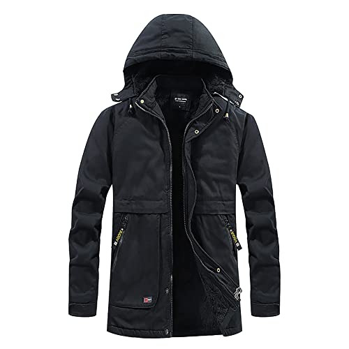 SoonerQuicker Winterjacke Herren Gefüttert Windbreaker Männer Abnehmbarer Kapuze Softshell Jacket Herren Winddicht Winterparka Fleecejacke Outdoorjacke Mantel Herren Winter von SoonerQuicker