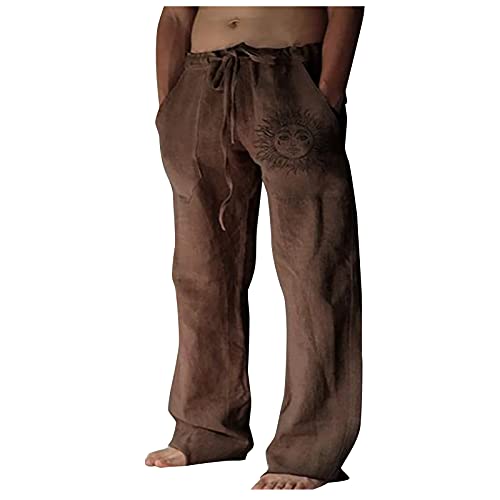 SoonerQuicker Leinenhose Herren Weit Vintage Jogginghose Herren Ohne Bündchen Leinenhose Herren Extra Lang Yogahose Herren Lang Leinen Jogginghose Herren Breit Leinenhose Herren Weites Bein von SoonerQuicker