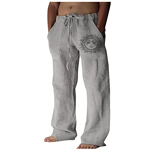 SoonerQuicker Leinenhose Herren Weit Vintage Jogginghose Herren Ohne Bündchen Leinenhose Herren Extra Lang Yogahose Herren Lang Leinen Jogginghose Herren Breit Leinenhose Herren Weites Bein von SoonerQuicker