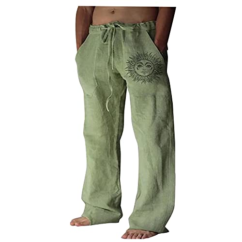 SoonerQuicker Leinenhose Herren Weit Vintage Jogginghose Herren Ohne Bündchen Leinenhose Herren Extra Lang Yogahose Herren Lang Leinen Jogginghose Herren Breit Leinenhose Herren Weites Bein von SoonerQuicker