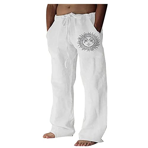 SoonerQuicker Leinenhose Herren Weit Vintage Jogginghose Herren Ohne Bündchen Leinenhose Herren Extra Lang Yogahose Herren Lang Leinen Jogginghose Herren Breit Leinenhose Herren Weites Bein von SoonerQuicker