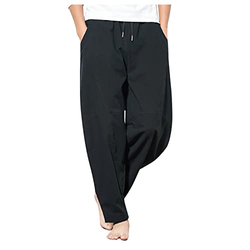SoonerQuicker Yogahose Herren Weites Bein Jogginghose Herren Ohne Bündchen Freizeithose Herren Lang mit Gummizug Jogginghose Herren Baumwolle Offener Beinabschluss Pyjamahose Herren Lang Einfarbig von SoonerQuicker