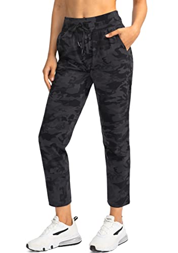 Soothfeel Damen Golfhose mit 4 Taschen 7/8 Stretch High Wasited Sweatpants Reise Athletic Arbeitshose für Frauen, Grau, Camo, S von Soothfeel