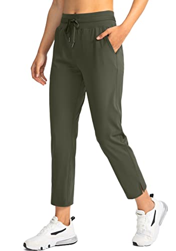 Soothfeel Damen Golfhose mit 4 Taschen 7/8 Stretch High Wasited Sweatpants Reise Athletic Arbeitshose für Frauen, Olivgrün, X-Groß von Soothfeel