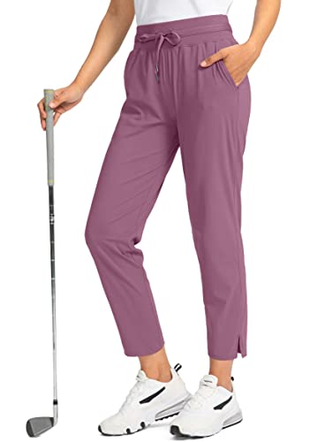 Soothfeel Damen Golfhose mit 4 Taschen 7/8 Stretch High Wasited Sweatpants Reise Athletic Arbeitshose für Frauen, dunkel_rosa, M von Soothfeel